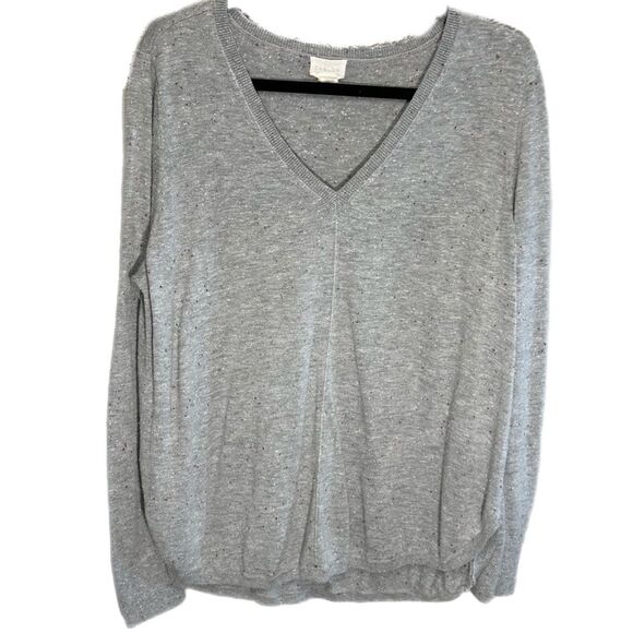 Caslon V-Neck Sweater Size Large Grey White & Purple Speckles Alpaca/Wool Blend - Picture 1 of 16